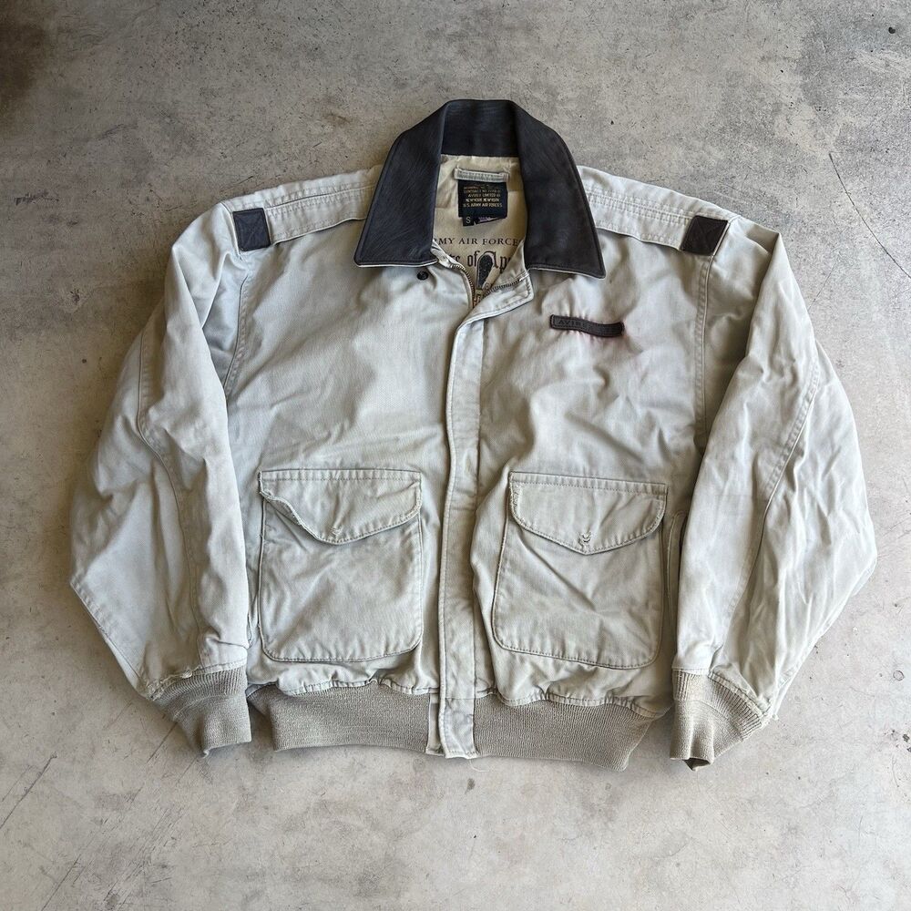 Vintage Avirex Jacket Mens Small Beige Type A-2 Cotton Flight Bomber Made USA